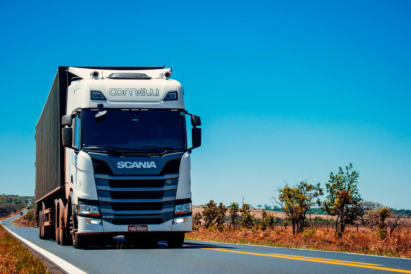 Semi truck on highway for middle-mile freight transport